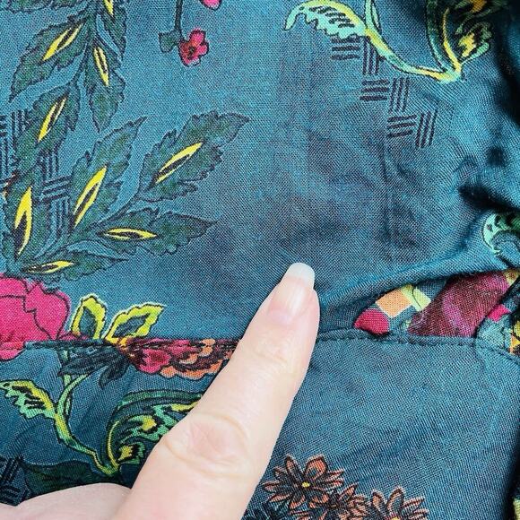 Gypsy Love Peplum Top Womens L Green Tie Front Floral Hippie Boho Cottagecore - Picture 8 of 8